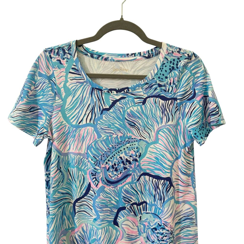 Lilly Pulitzer Cody T-Shirt Dress in "Fishful Thinking" Print Blue Pink Sz S - Picture 4 of 9